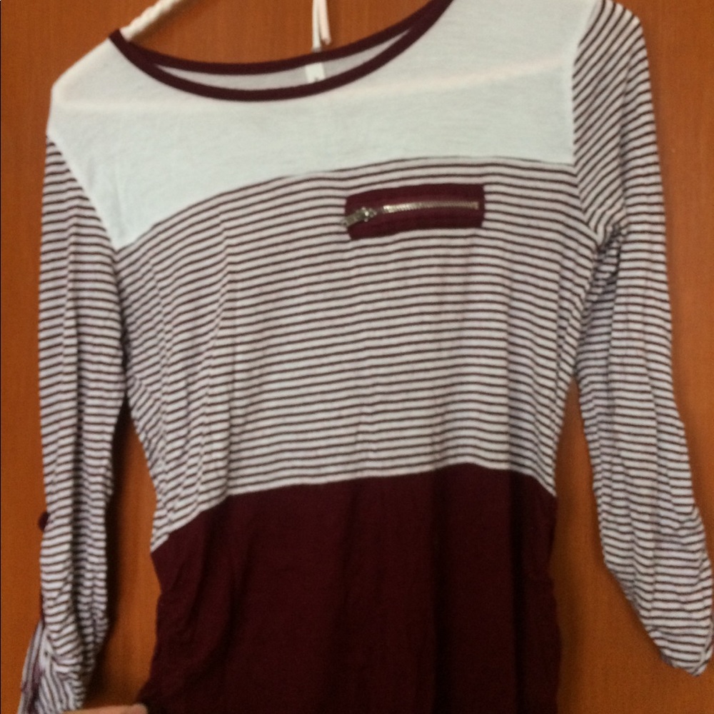 Burgundy and white top